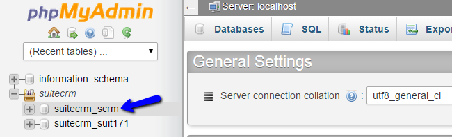 Access SuiteCRM Database via phpMyAdmin
