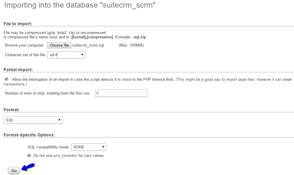 Upload Database Dump Backup via phpMyAdmin