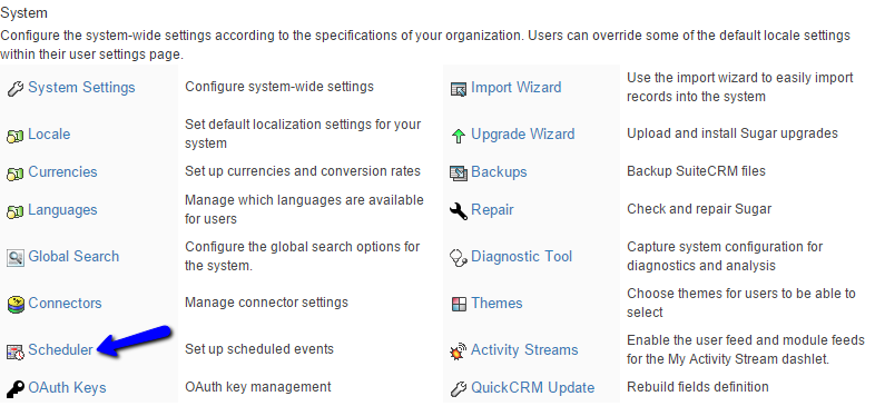 Access Scheduler in SuiteCRM