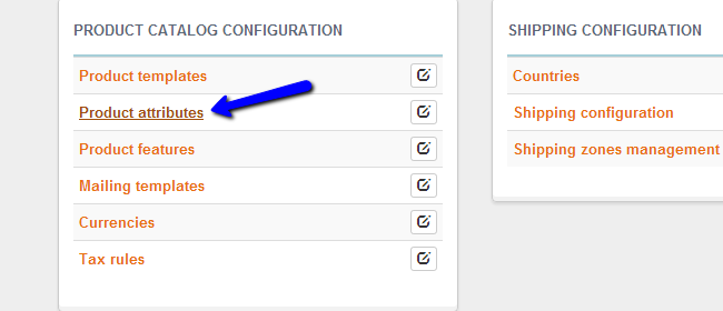 Access product attributes feature in Thelia