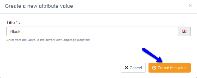 Create a new attribute value in Thelia