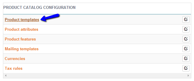 Access product templates feature in Thelia