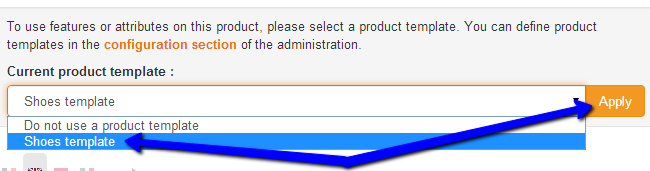 Apply product template in Thelia