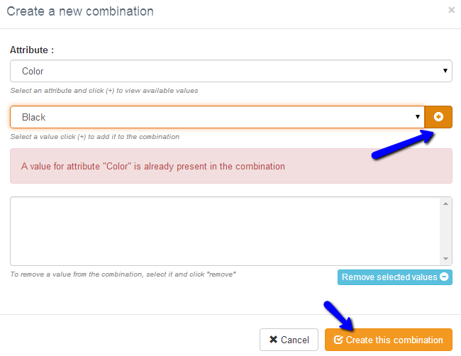 Create a new product attributes combination in Thelia
