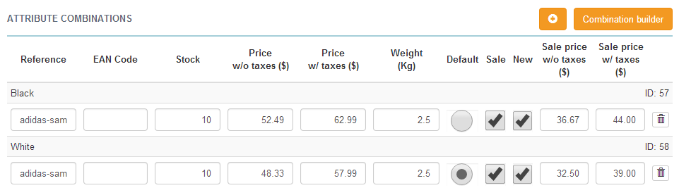 Save attribute combinations in Thelia