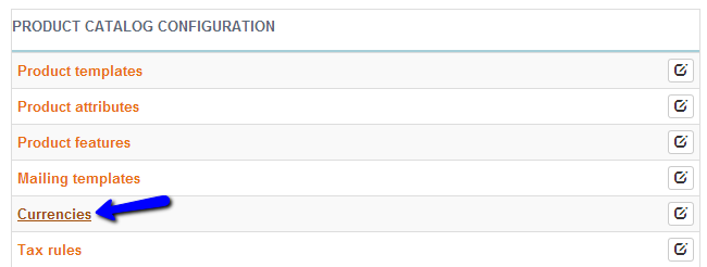 Access currencies manager in Thelia