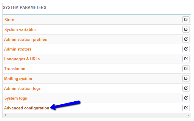 Access advanced configuration features in Thelia