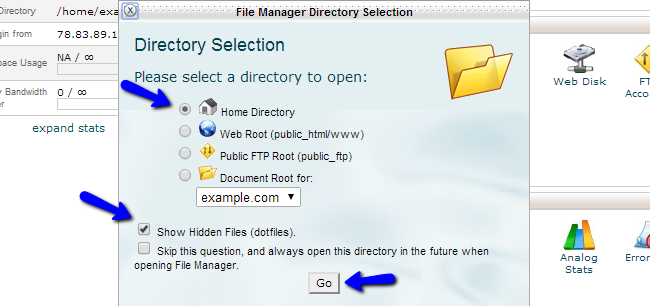 File Manager options in cPanel