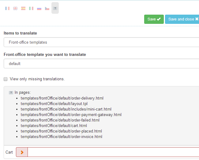 Translate phrases for a new language in Thelia
