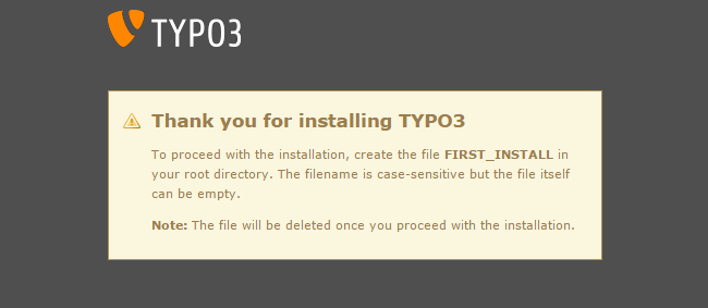 Confirm installation of TYPO3