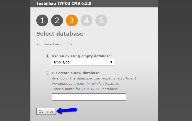 Select database during TYPO3 installation