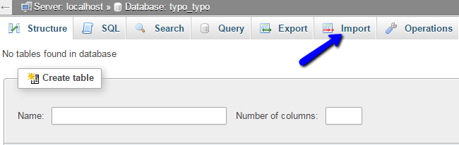 Access import feature in phpMyAdmin