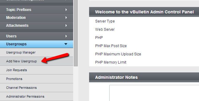 Create a new usergroup in vBulletin