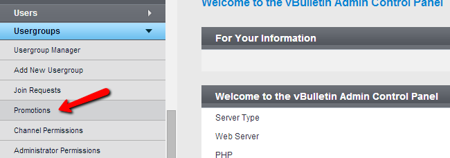 Create usergroup promotions in vBulletin