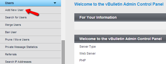 Add user in vBulletin