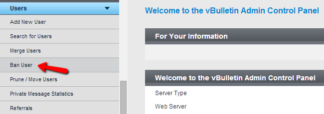 Ban user in vBulletin