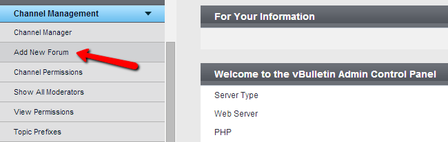 Add new forum in vBulletin