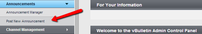 Post a new announcement in vBulletin