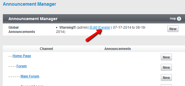 Remove existing announcement in vBulletin