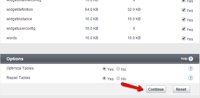 Optimize table options in vBulletin