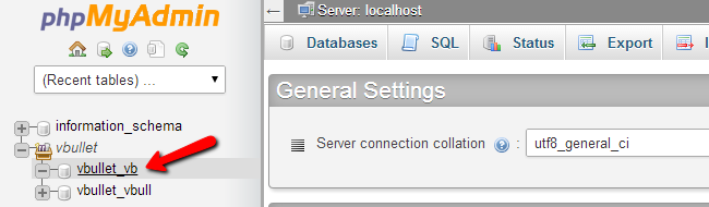Access vBulletin database via phpMyAdmin