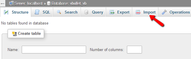 Access import feature of phpMyAdmin