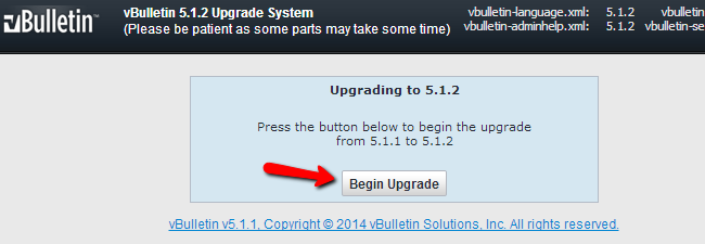 Initiate vBulletin upgrade