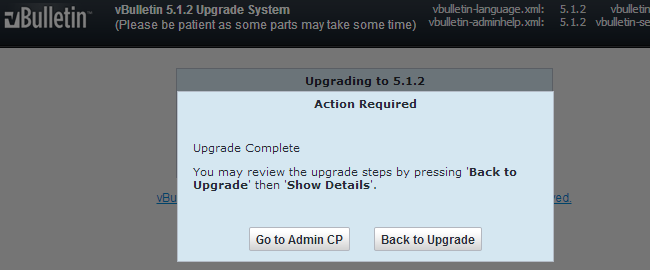 vBulletin upgrade completed