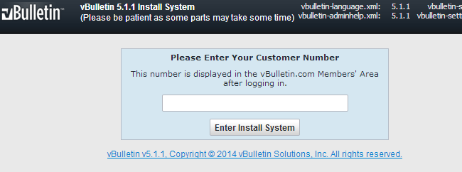 Enter vBulletin customer number