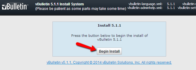 Begin vBulletin install