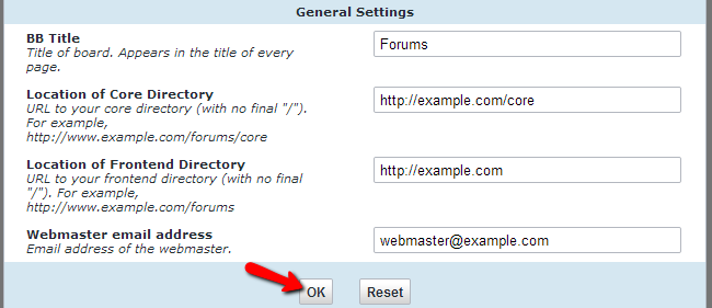 Configure general settings in vBulletin