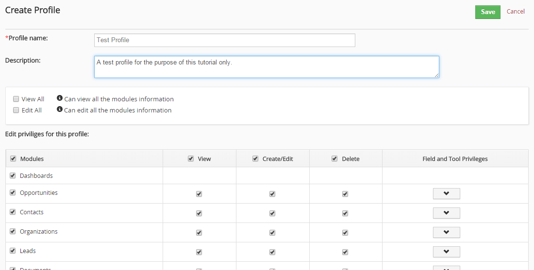 Edit profile details in vTiger