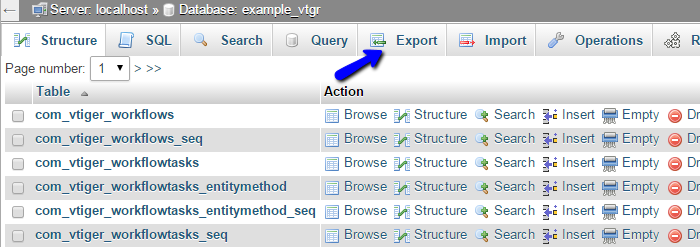 Export feature in phpMyAdmin