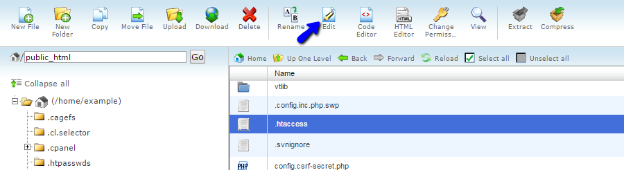 Edit file using file manager in cPanel
