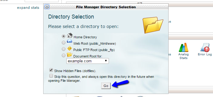 Edit file manager options in cPanel