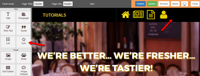 Using the Icon Widget in the website builder to create menus