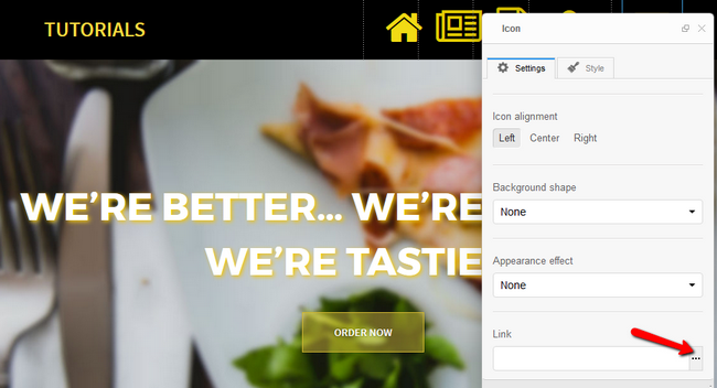 Adding a Link to an Icon element in the website builder