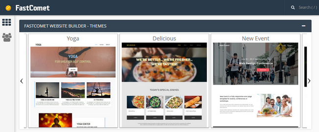 Selecting a theme from the website builder theme slider