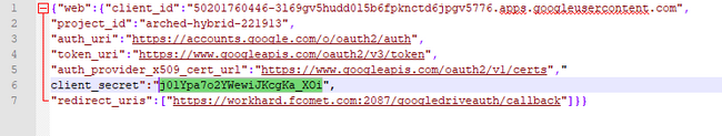 Finding the client secret key in your downloaded credential file
