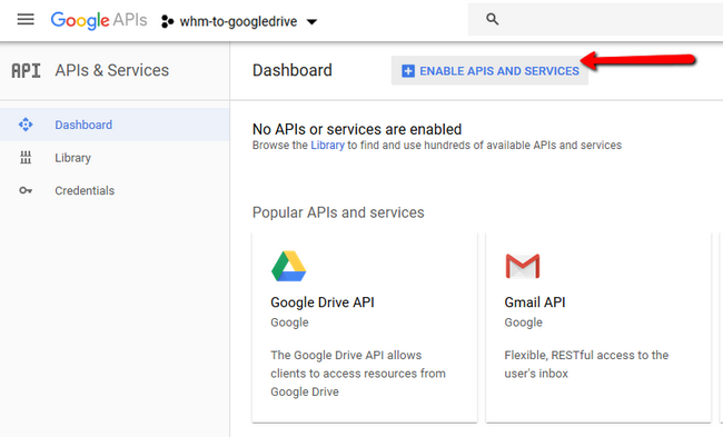 Enabling APIS for your google project