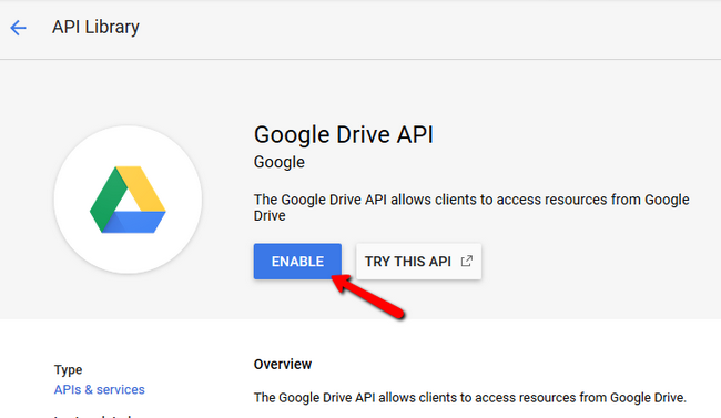 Enabling the Google Drive API