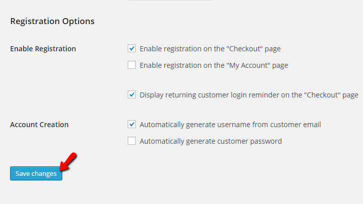 editing the registration options