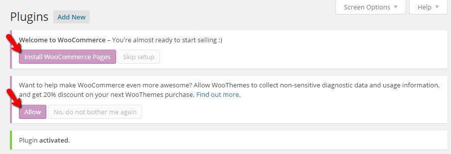 Installing the WooCommerce pages