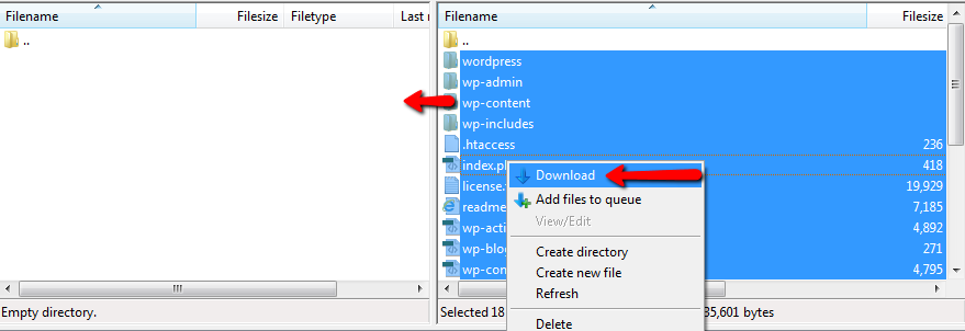 downloading wordpress files via ftp