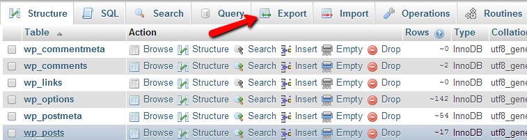 exporting the database