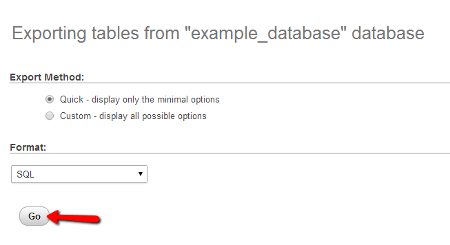 exporting the database confirmation