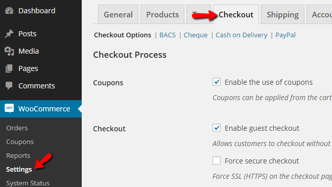 accessing the checkout options
