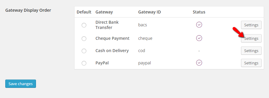 accessing the settings for the cheque payment method
