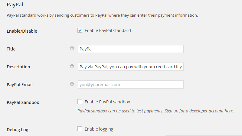 configuring the paypal payment method