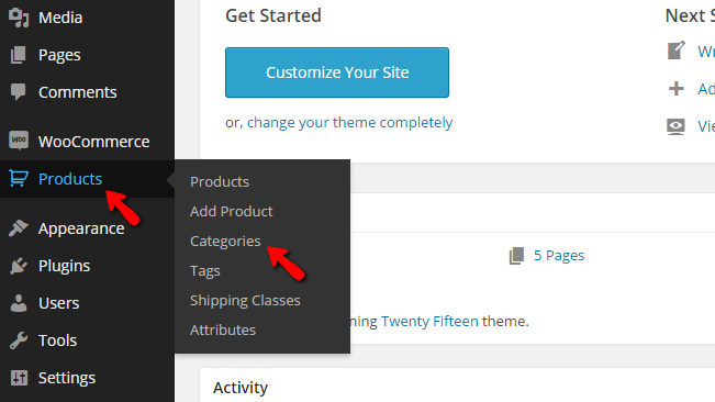 accessing the product categories page